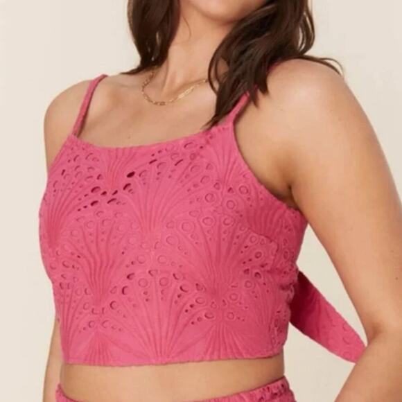 NWT $88 ANDIE The Santiago eyelet cropped halter top in rosette pink - Picture 1 of 4